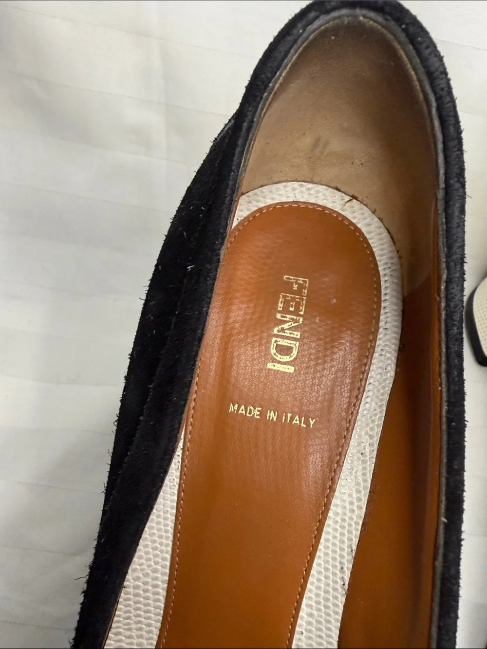 Fendi Black Suede with White Heel Kiltie Loafers with Bow Detail - Size 41